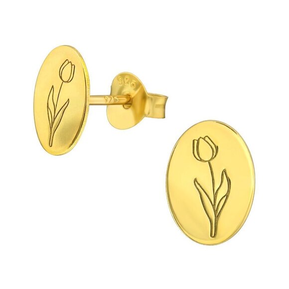 14k Gold Vermiel Tulip Stud Earrings - Picture 1 of 7